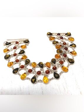 Baltic Amber, sterling silver lace bracelet, vintage, 28.5g